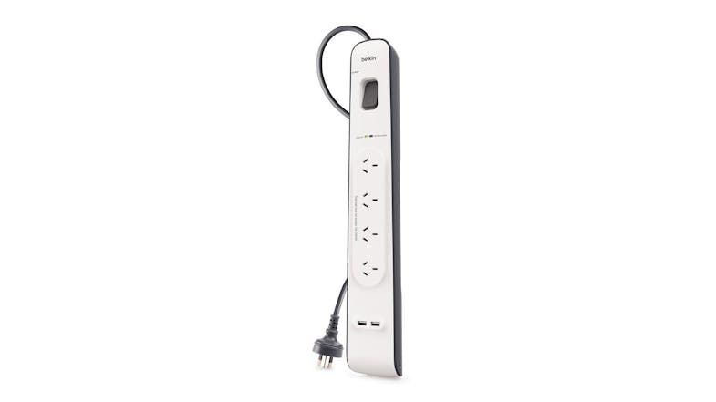 Belkin 4 Outlet Surge Protection Strip with 2 USB Charging Port - 2 metres Belkin 4 Outlet Surge Protection Strip with 2 USB Charging Port - 2 metres