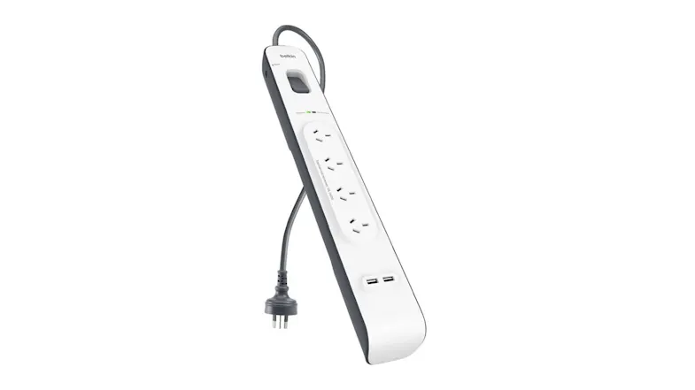 Belkin 4 Outlet Surge Protection Strip with 2 USB Charging Port - 2 metres Belkin 4 Outlet Surge Protection Strip with 2 USB Charging Port - 2 metres