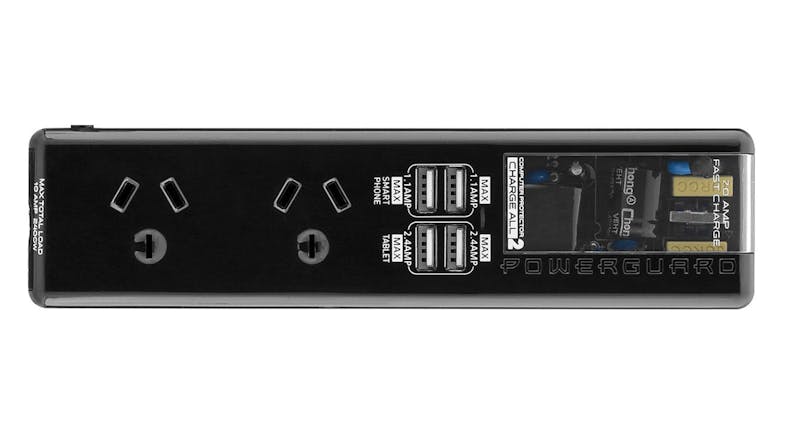 Powerguard Charge All 2 (2x AC Outlet 4x USB) - Black Powerguard Charge All 2 (2x AC Outlet 4x USB) - Black