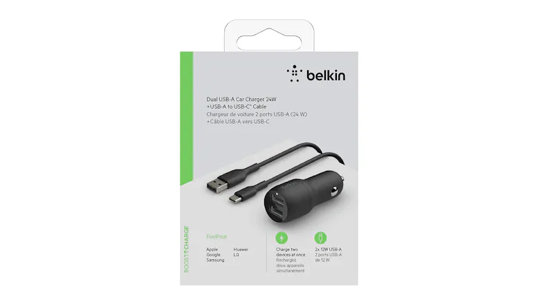 Belkin Boost Up Charge Dual USB-A Car Charger 24W + USB-A to USB-C Cable Belkin Boost Up Charge Dual USB-A Car Charger 24W + USB-A to USB-C Cable