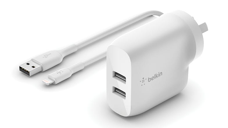 Belkin Boost Up Charge 24W Dual USB-A Wall Charger + Lightning to USB-A Cable - White Belkin Boost Up Charge 24W Dual USB-A Wall Charger + Lightning to USB-A Cable - White