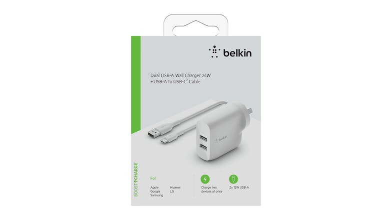 Belkin Boost Up Charge Dual USB-A Wall Charger 24W + USB-A to USB-C Cable
