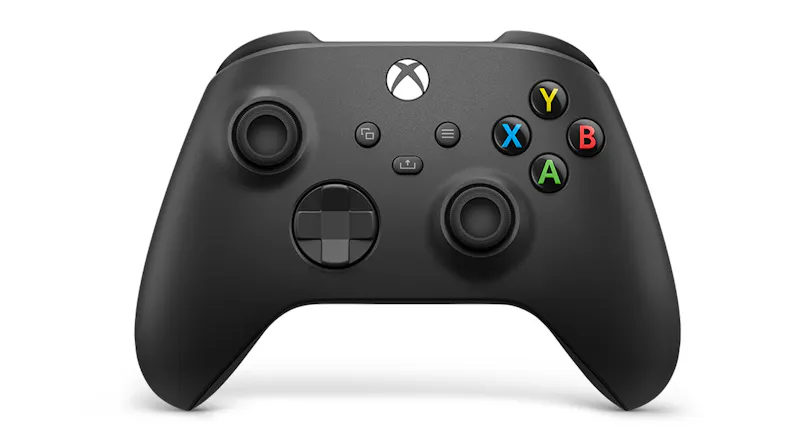 Front view of the Xbox wireless controller in black Front view of the Xbox wireless controller in black