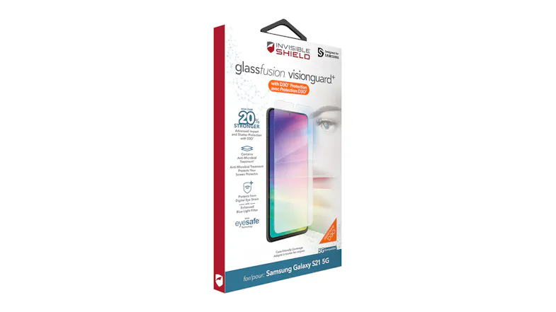 Zagg InvisibleShield GlassFusion VisionGuard+ with D3O Screen Protector for Samsung Galaxy S21 5G Zagg InvisibleShield GlassFusion VisionGuard+ with D3O Screen Protector for Samsung Galaxy S21 5G