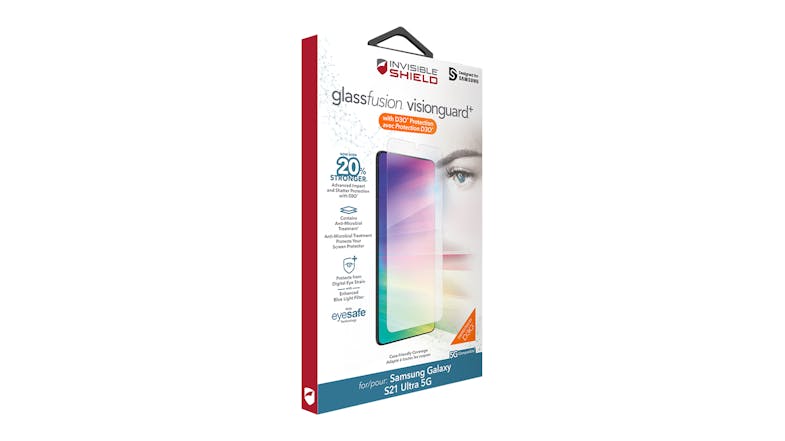 Zagg InvisibleShield GlassFusion VisionGuard+ with D3O Screen Protector for Samsung Galaxy S21 Ultra 5G Zagg InvisibleShield GlassFusion VisionGuard+ with D3O Screen Protector for Samsung Galaxy S21 Ultra 5G