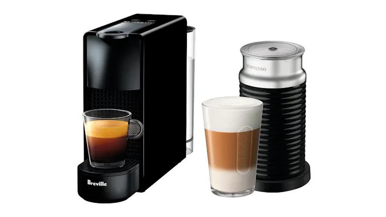 Nespresso Breville Essenza Mini capsule espresso machine with milk frother and two coffee drinks Nespresso Breville Essenza Mini capsule espresso machine with milk frother and two coffee drinks