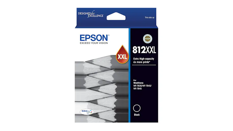 Front packaging of an Epson 812XXL Extra High-capacity Black ink cartridge for WorkForce printers Front packaging of an Epson 812XXL Extra High-capacity Black ink cartridge for WorkForce printers