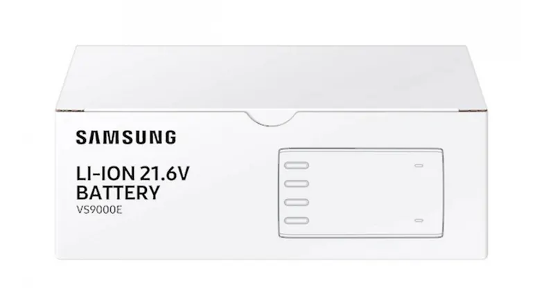 Front view of the Samsung Li‑ion 21.6V battery box showing branding and specifications Front view of the Samsung Li‑ion 21.6V battery box showing branding and specifications