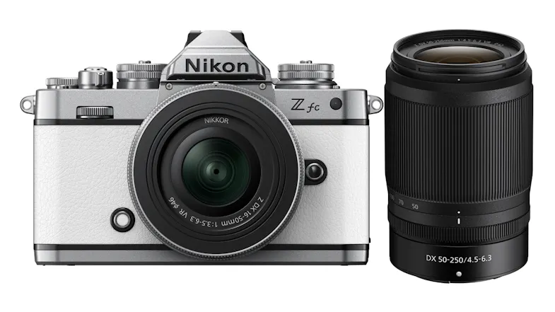 Nikon Z fc Mirrorless Camera (White) with Nikkor Z DX 16-50mm Silver Lens & 50-250mm Telephoto Zoom Lens Nikon Z fc Mirrorless Camera (White) with Nikkor Z DX 16-50mm Silver Lens & 50-250mm Telephoto Zoom Lens