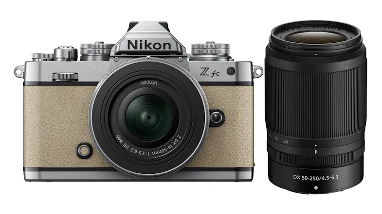 Nikon Z fc Mirrorless Camera (Sand Beige) with Nikkor Z DX 16-50mm Silver Lens & 50-250mm Telephoto Zoom Lens Nikon Z fc Mirrorless Camera (Sand Beige) with Nikkor Z DX 16-50mm Silver Lens & 50-250mm Telephoto Zoom Lens