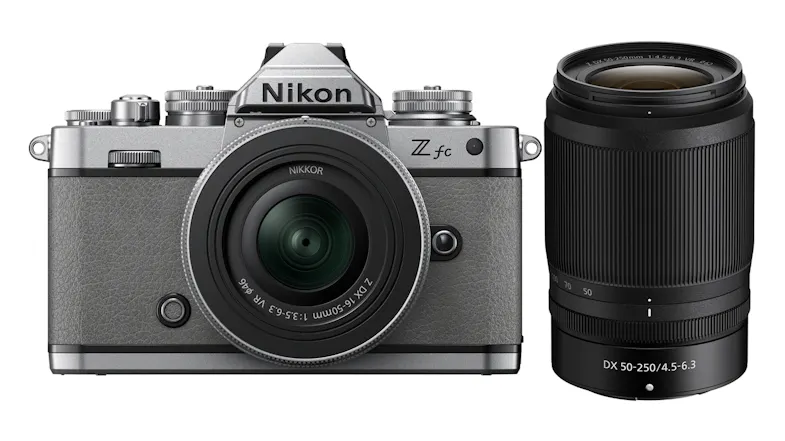 Nikon Z fc Mirrorless Camera (Natural Grey) with Nikkor Z DX 16-50mm Silver Lens & 50-250mm Telephoto Zoom Lens Nikon Z fc Mirrorless Camera (Natural Grey) with Nikkor Z DX 16-50mm Silver Lens & 50-250mm Telephoto Zoom Lens