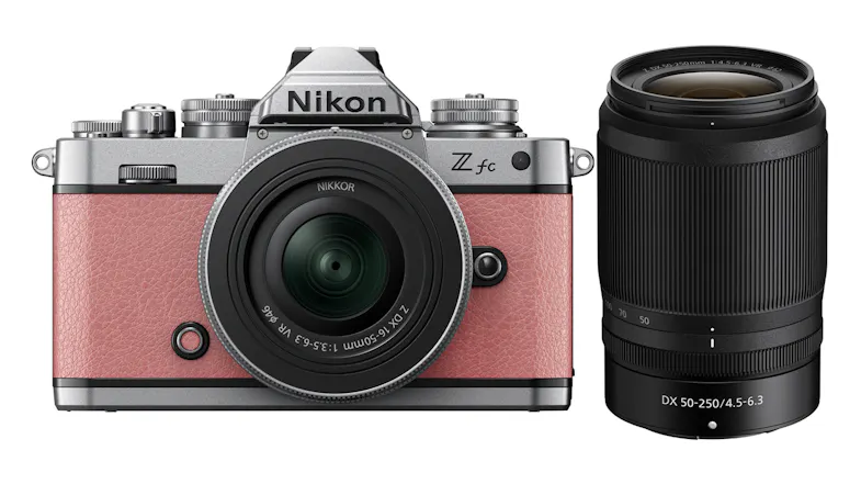 Nikon Z fc Mirrorless Camera (Coral Pink) with Nikkor Z DX 16-50mm Silver Lens & 50-250mm Telephoto Zoom Lens Nikon Z fc Mirrorless Camera (Coral Pink) with Nikkor Z DX 16-50mm Silver Lens & 50-250mm Telephoto Zoom Lens