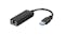 USB to gigabit ethernet adapter with a black rectangular body and a short cable. USB to gigabit ethernet adapter with a black rectangular body and a short cable.