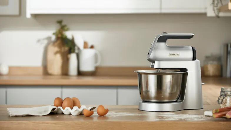 Kenwood Chefette Combi 3.5L silver hand and stand mixer shown on a kitchen counter with a bowl Kenwood Chefette Combi 3.5L silver hand and stand mixer shown on a kitchen counter with a bowl