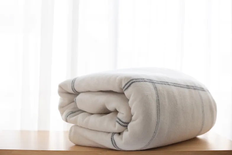 Wool Plaid Square Natural Blanket by My Bambi Wool Plaid Square Natural Blanket by My Bambi