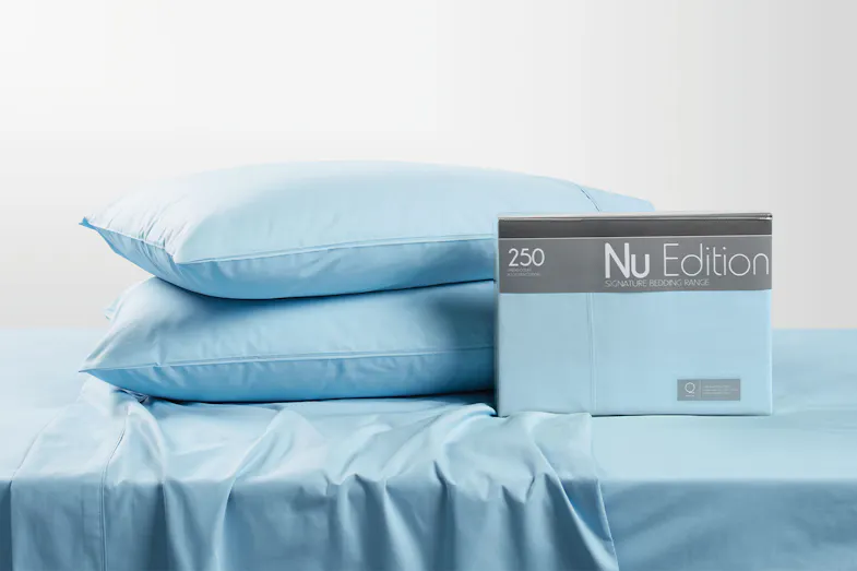 250tc Polycotton Sheet Set by Nu Edition - Chambray Blue - 40cm drop 250tc Polycotton Sheet Set by Nu Edition - Chambray Blue - 40cm drop