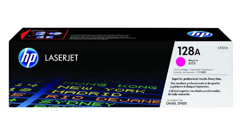 Front view of the box of HP 128A LaserJet Magenta Toner Cartridge Front view of the box of HP 128A LaserJet Magenta Toner Cartridge
