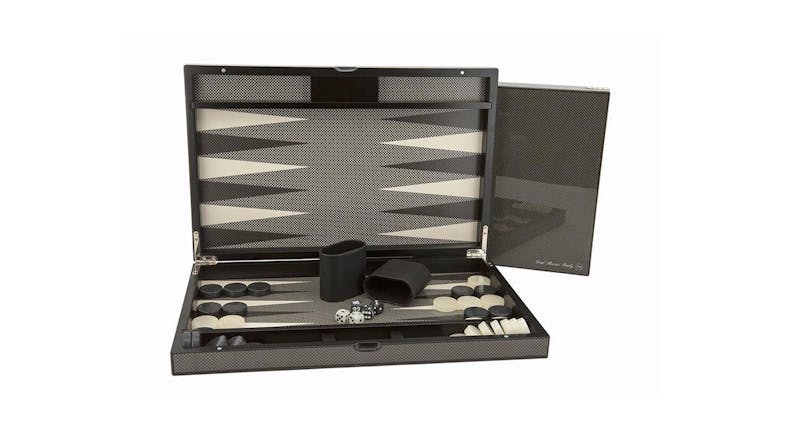 Dal Rossi 15" Backgammon Set - Carbon Fibre Finish Dal Rossi 15" Backgammon Set - Carbon Fibre Finish