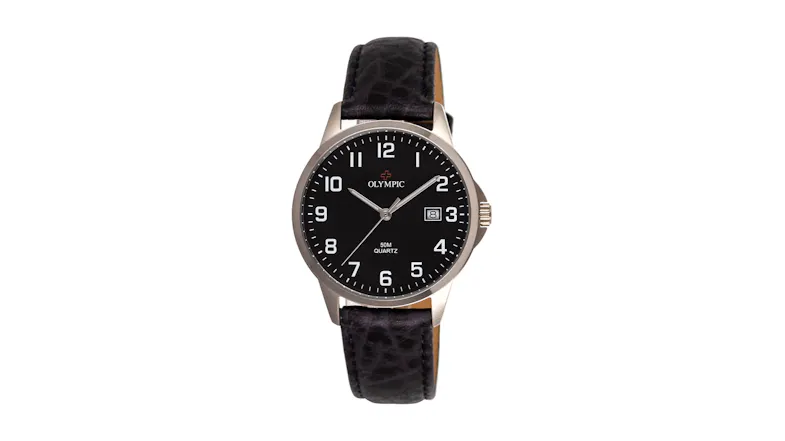 Olympic Titanium 12 Figure Black Dial Watch - Leather Strap Olympic Titanium 12 Figure Black Dial Watch - Leather Strap