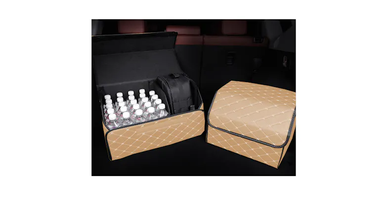 Soga Car Boot Storage Box Large - Beige/Gold Soga Car Boot Storage Box Large - Beige/Gold