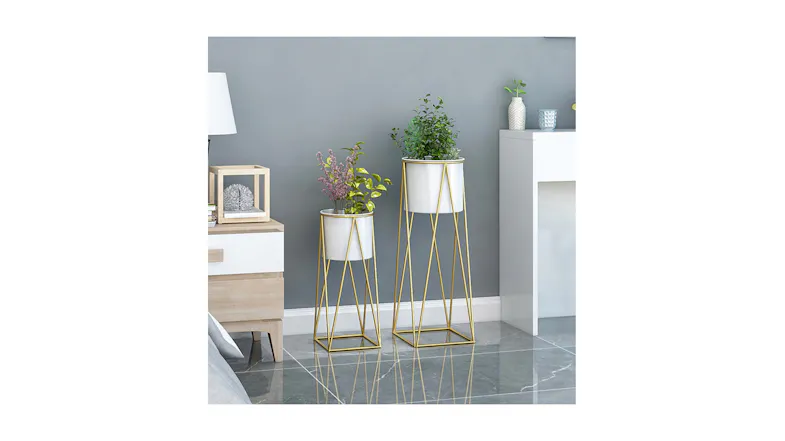 Soga 50cm Wire Metal Pot Plant Stand - Gold/White Soga 50cm Wire Metal Pot Plant Stand - Gold/White