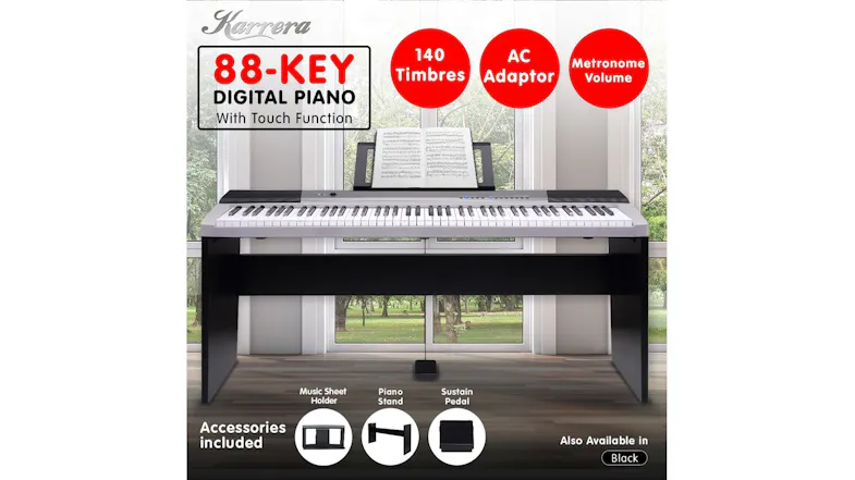 Karrera 88 Keys Electronic Keyboard Piano with Stand - Silver Karrera 88 Keys Electronic Keyboard Piano with Stand - Silver