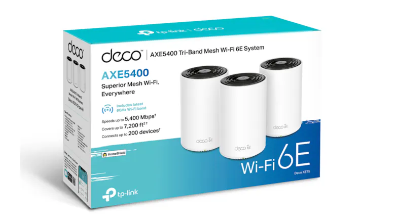 A packaging box of Deco AXE5400 System. A packaging box of Deco AXE5400 System.