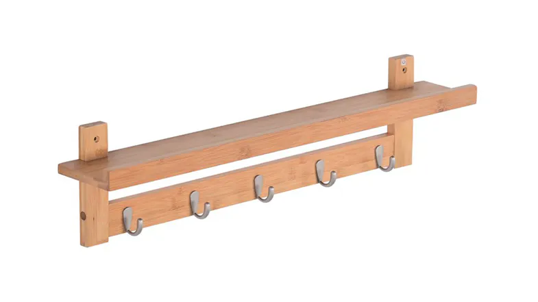 GoodHome Bamboo Wall Rack with Hooks GoodHome Bamboo Wall Rack with Hooks