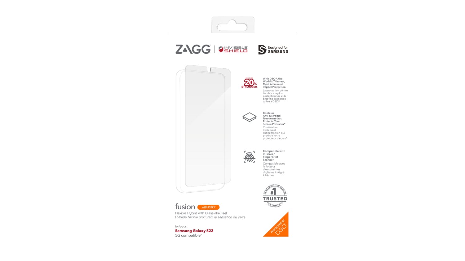 Zagg InvisibleShield Fusion with D30 Screen Protector for Samsung Galaxy S22