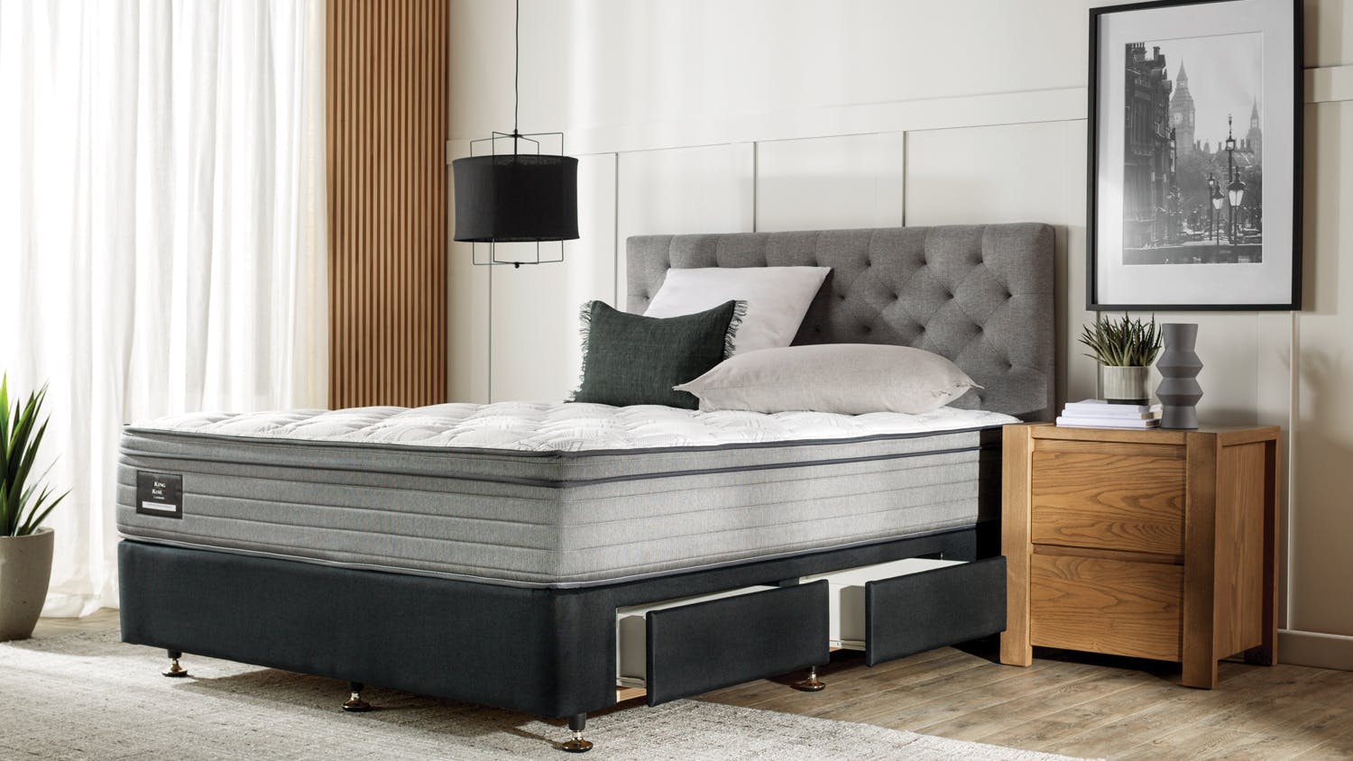 Conforma Deluxe II Medium Queen Mattress with Designer Black Drawer Bed Base