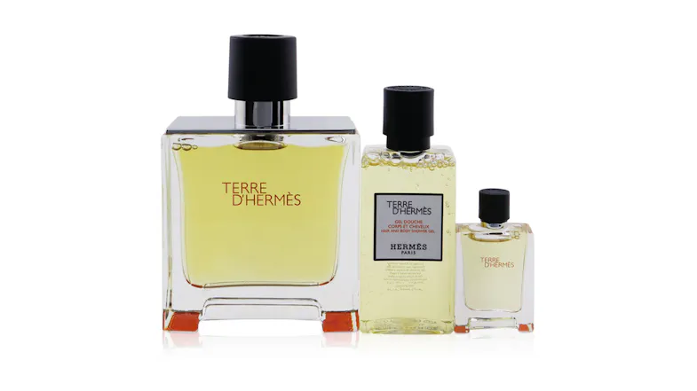 Terre D'Hermes Coffret: Pure Parfum Spray 75ml/2.53oz + Hair & Body Shower Gel 40ml/1.35oz + Pure Parfum Spray 5ml/0.17oz - 3pcs Terre D'Hermes Coffret: Pure Parfum Spray 75ml/2.53oz + Hair & Body Shower Gel 40ml/1.35oz + Pure Parfum Spray 5ml/0.17oz - 3pcs