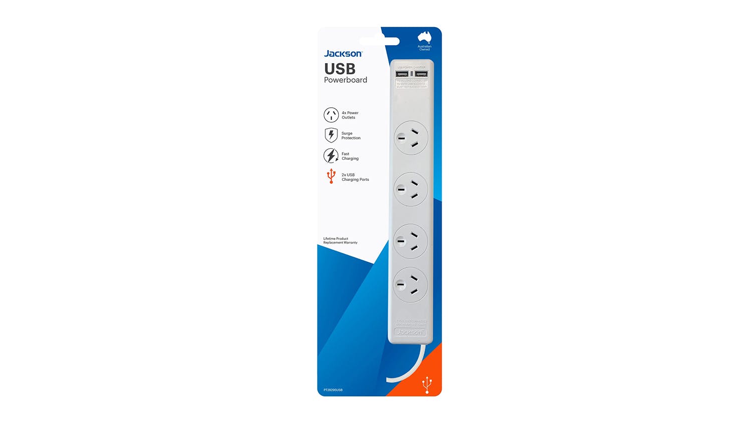 Jackson USB Powerboard - White (4 Outlet with 2 x USB-A)