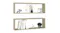 Two stacked rectangular wood shelves styled with books, frames, a small plant, and décor Two stacked rectangular wood shelves styled with books, frames, a small plant, and décor