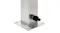 Close-up of the square base of a stainless steel water column with a black hose connector Close-up of the square base of a stainless steel water column with a black hose connector