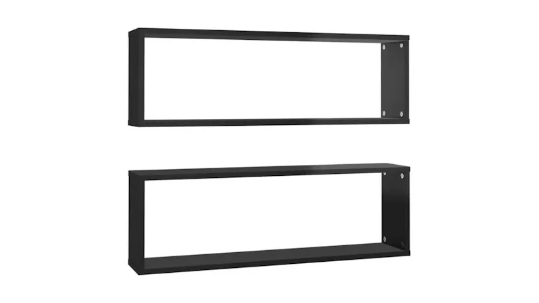 A set of two cube shelving units in different orientations, showing a rectangular modular design A set of two cube shelving units in different orientations, showing a rectangular modular design