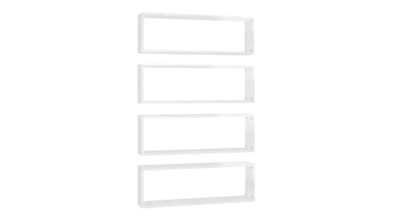 A set of four cube shelving units in different orientations, showing a rectangular modular design A set of four cube shelving units in different orientations, showing a rectangular modular design