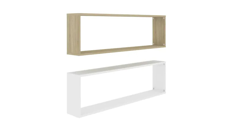 Set of two rectangle NNEVL Wall Floating Shelves displayed at an angle Set of two rectangle NNEVL Wall Floating Shelves displayed at an angle
