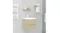 Modern bathroom vanity mirror with shelf above, white sink, towel rack, and grey tile wall Modern bathroom vanity mirror with shelf above, white sink, towel rack, and grey tile wall
