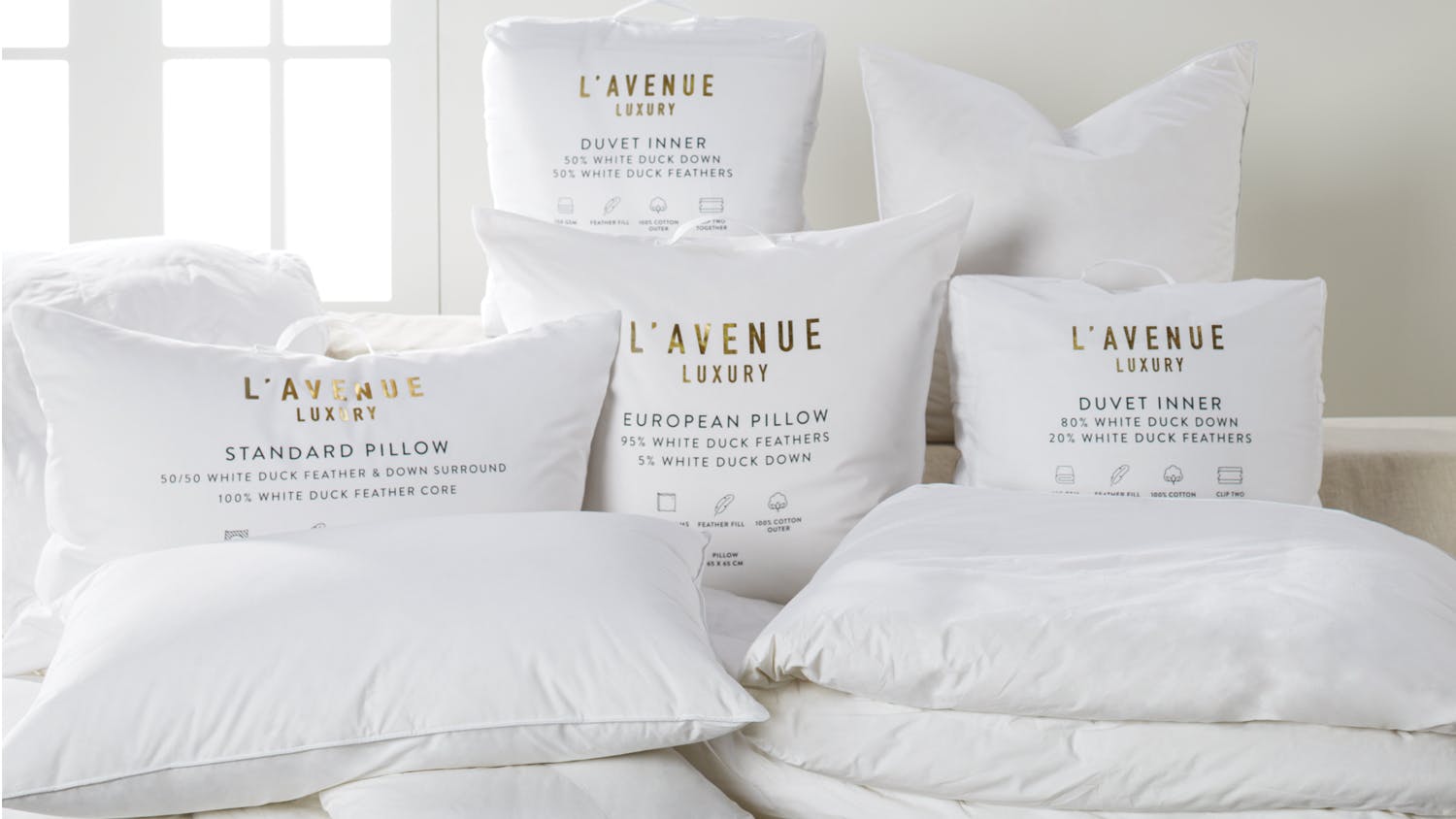 Luxury White Duck Down Euro Pillow by L'Avenue