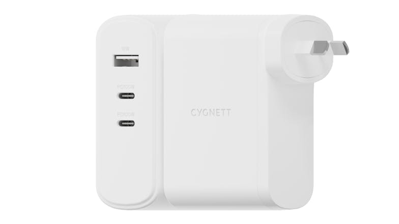 Cygnett PowerMaxx 100W 3-Port GaN Wall Charger - White (1xUSB-A & 2xUSB-C Port)