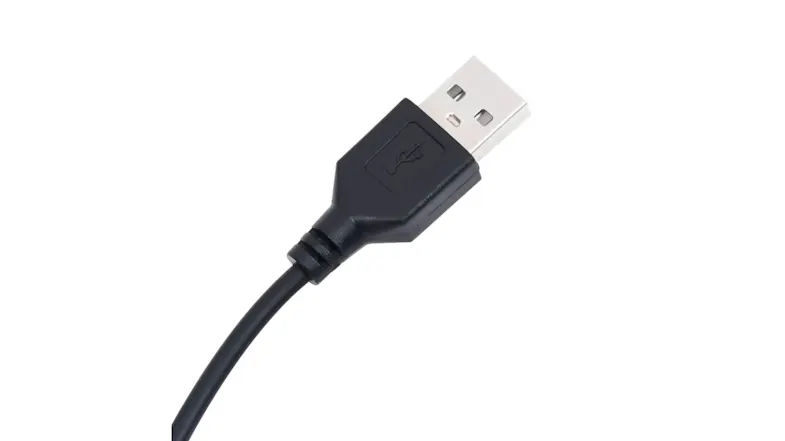 Close-up of a standard black USB-A connector for powering the LEDs Close-up of a standard black USB-A connector for powering the LEDs