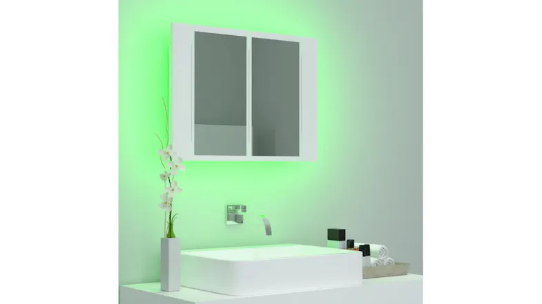 Bathroom interior view of the mirror cabinet with a neon green backlight Bathroom interior view of the mirror cabinet with a neon green backlight