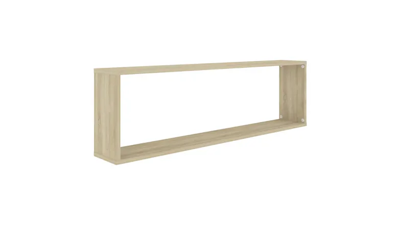 A single long NNEVL rectangular oak-style floating cube shelf A single long NNEVL rectangular oak-style floating cube shelf