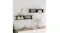 Styled living room scene with two floating ladder shelves mounted on a wall above a sideboard Styled living room scene with two floating ladder shelves mounted on a wall above a sideboard