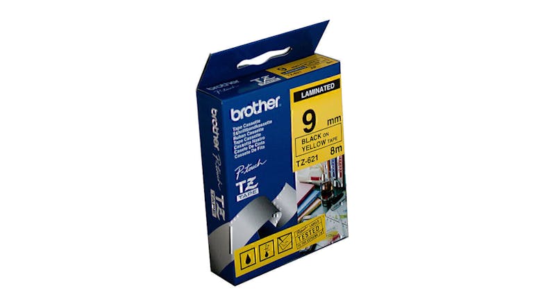 Brother TZe-621 Black on Yellow Labelling Tape - 9mm x 8m Brother TZe-621 Black on Yellow Labelling Tape - 9mm x 8m