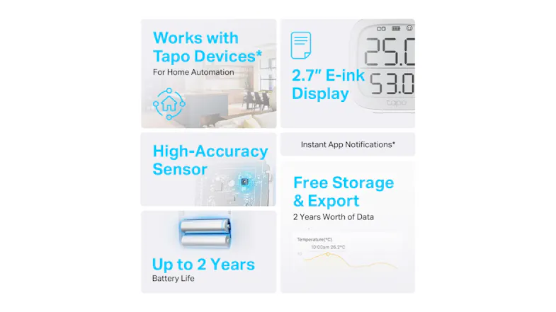 TP-Link Tapo T315 Smart Temperature & Humidity Monitor with 2.7" Display (Wireless, Motion Detection, Instant Notification, Battery Powered) TP-Link Tapo T315 Smart Temperature & Humidity Monitor with 2.7" Display (Wireless, Motion Detection, Instant Notification, Battery Powered)