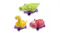 A three-cartoon animal dog toys set, green alligator, yellow long‑neck creature, and pink hippo, each with textured bumps and purple bases A three-cartoon animal dog toys set, green alligator, yellow long‑neck creature, and pink hippo, each with textured bumps and purple bases