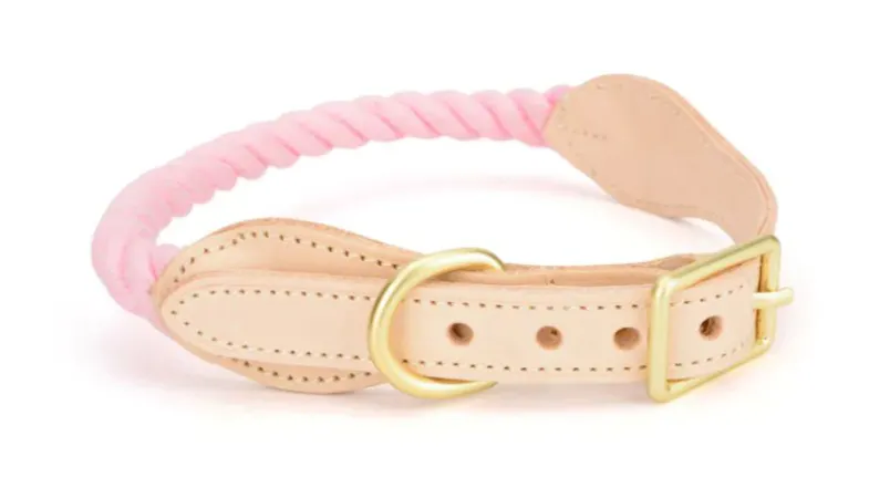 Fluff n' Stuff "Royalty" Rope/Leather Dog Collar Large - Light Pink Fluff n' Stuff "Royalty" Rope/Leather Dog Collar Large - Light Pink