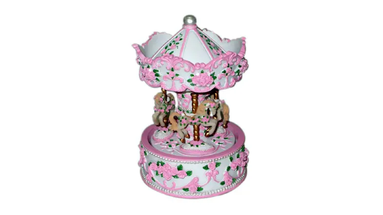 Musical Go-Round Carousel w/ Horses 6" - White/Light Pink Musical Go-Round Carousel w/ Horses 6" - White/Light Pink