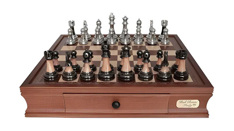 Dal Rossi 16" Staunton Metal/Marble Chess Set with Drawers Dal Rossi 16" Staunton Metal/Marble Chess Set with Drawers